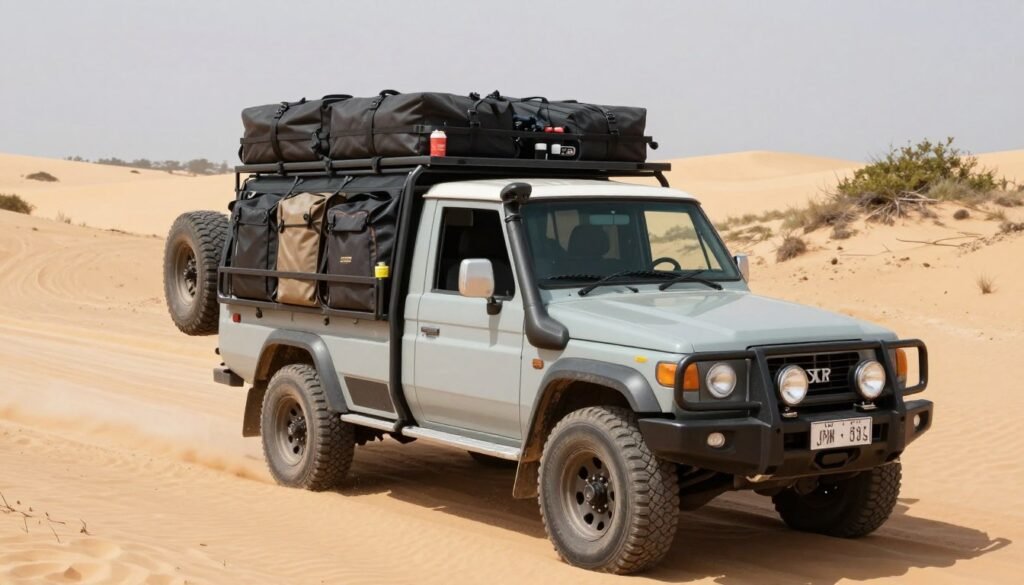 Bastidores de deslocamento 4x4 entre bases nos Lençóis Maranhenses mostrando a complexidade logística Bastidores de deslocamento 4x4 entre bases nos Lençóis Maranhenses mostrando a complexidade logística