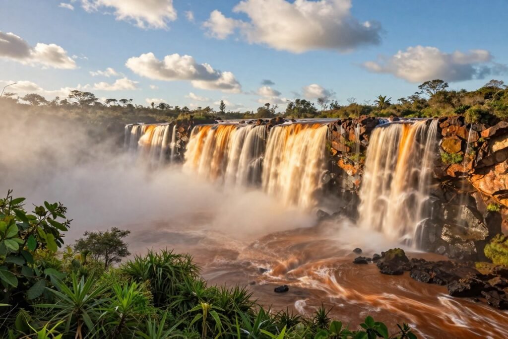 Cachoeira da Velha no Jalapão com suas águas alaranjadas e paredões rochosos Cachoeira da Velha no Jalapão com suas águas alaranjadas e paredões rochosos