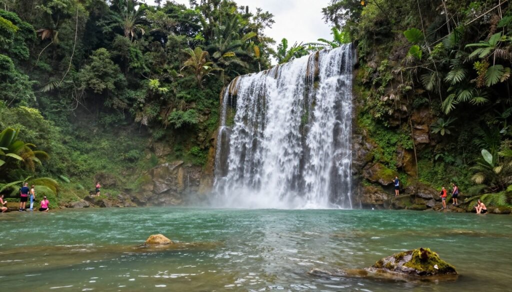 Cachoeira em Bonito cercada por vegetação verde exuberante Cachoeira em Bonito cercada por vegetação verde exuberante