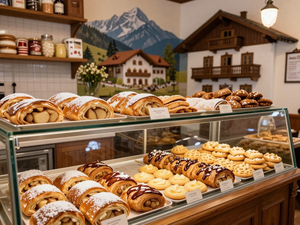 Confeitaria tradicional suíça em Nova Friburgo com doces artesanais e arquitetura histórica europeia Confeitaria tradicional suíça em Nova Friburgo com doces artesanais e arquitetura histórica europeia