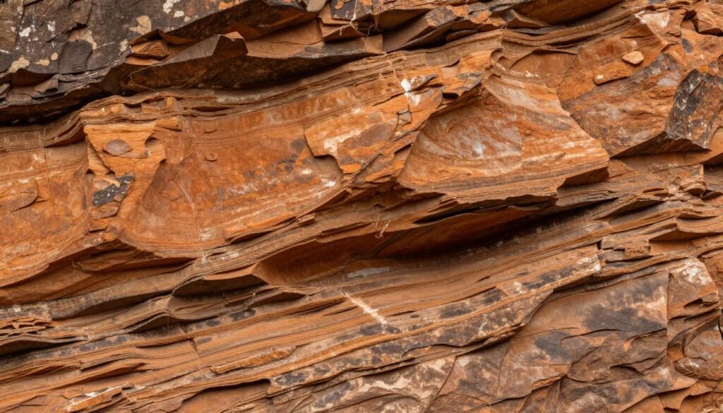 Detalhes das camadas geológicas nas paredes dos Cânions do Xingó Detalhes das camadas geológicas nas paredes dos Cânions do Xingó