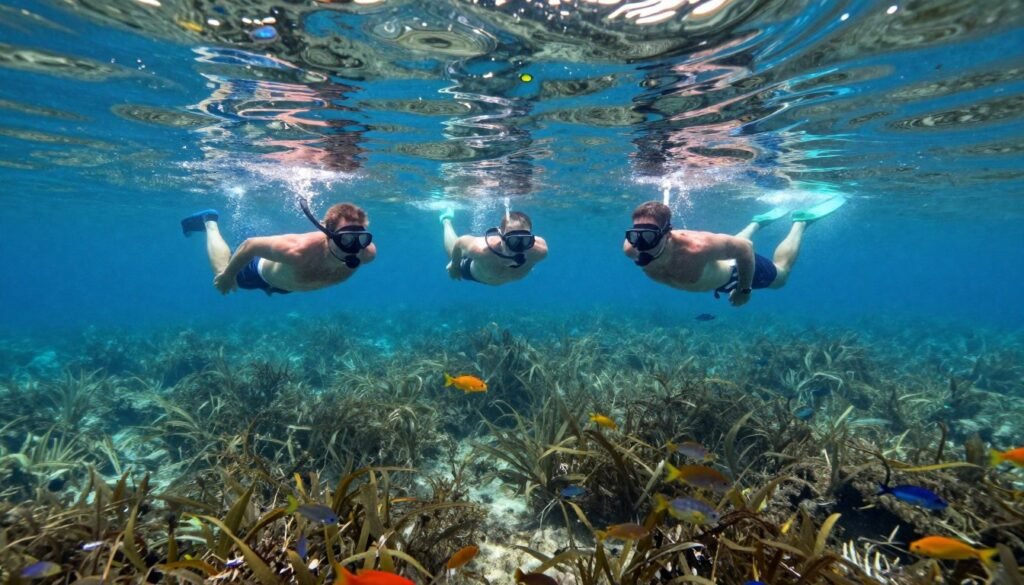 Flutuação no Rio da Prata em Bonito com água cristalina mostrando peixes e vegetação aquática Flutuação no Rio da Prata em Bonito com água cristalina mostrando peixes e vegetação aquática