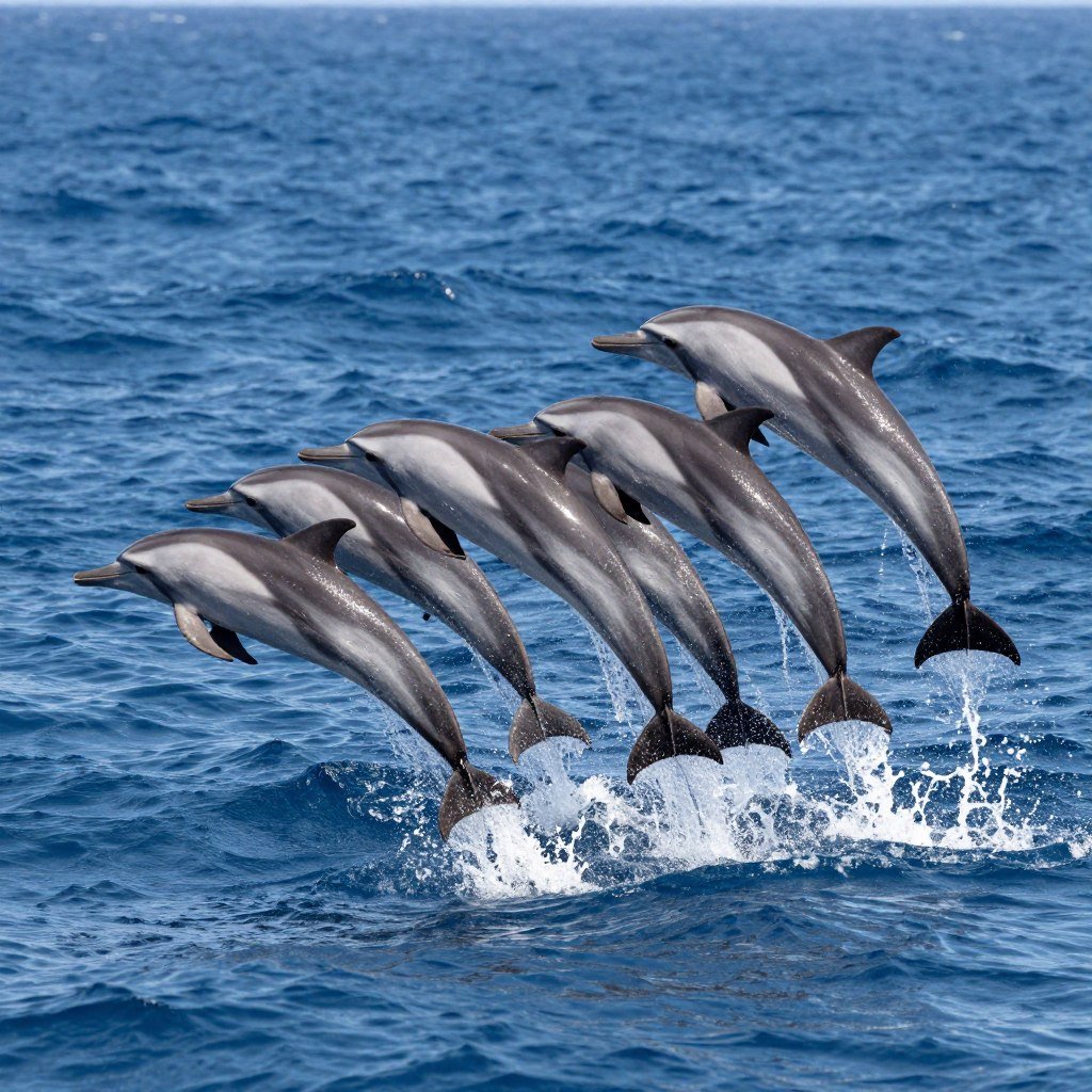 Grupo de golfinhos rotadores saltando sincronizados em Fernando de Noronha Grupo de golfinhos rotadores saltando sincronizados em Fernando de Noronha