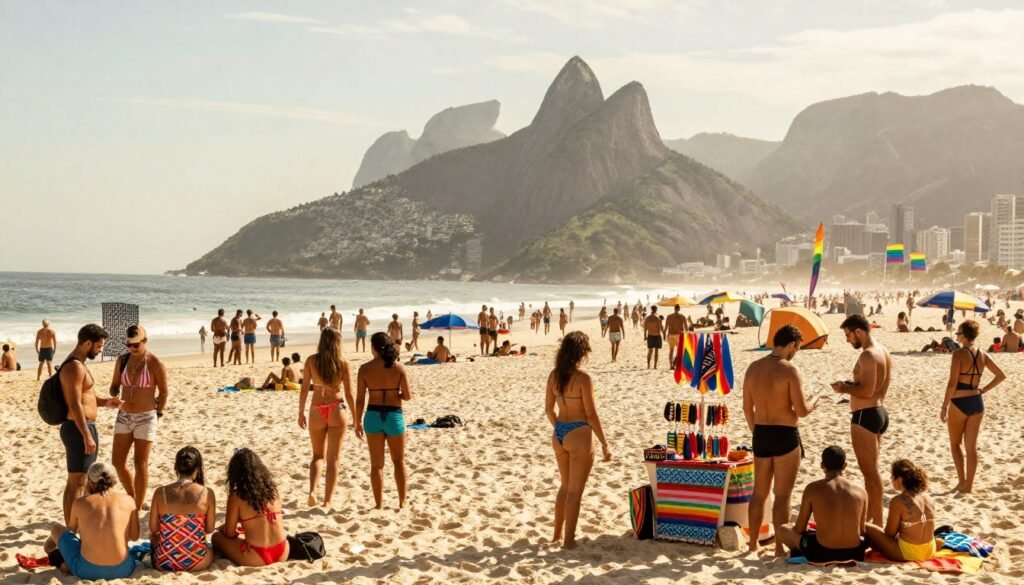 Posto 9 na praia de Ipanema com bandeira LGBT e ambiente seguro e inclusivo Posto 9 na praia de Ipanema com bandeira LGBT e ambiente seguro e inclusivo