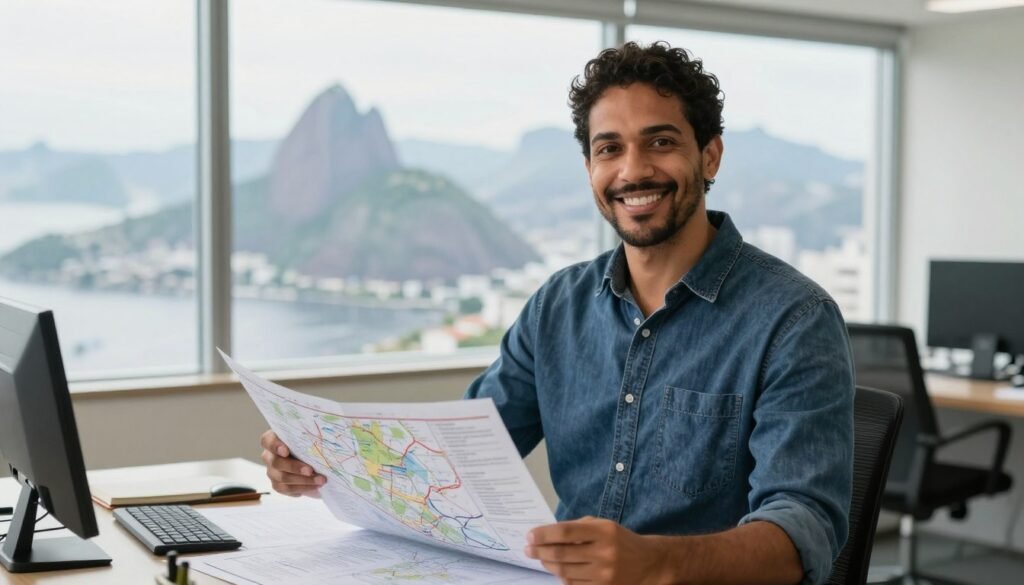 Profissional de turismo experiente em momento de trabalho planejando experiências no Rio Profissional de turismo experiente em momento de trabalho planejando experiências no Rio