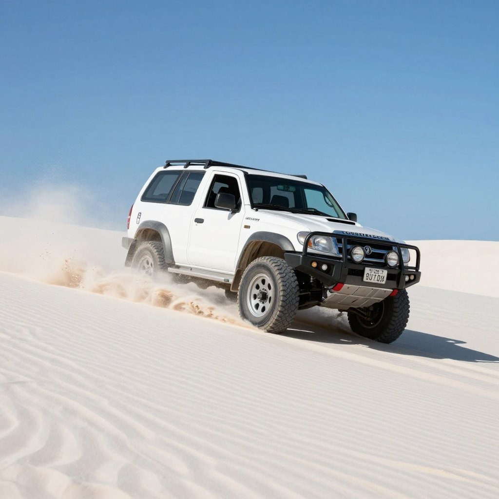Veículo 4x4 atravessando dunas nos Lençóis Maranhenses Veículo 4x4 atravessando dunas nos Lençóis Maranhenses