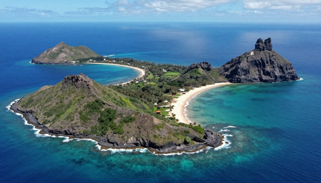 Vista aérea de Fernando de Noronha mostrando toda a ilha e suas praias Vista aérea de Fernando de Noronha mostrando toda a ilha e suas praias