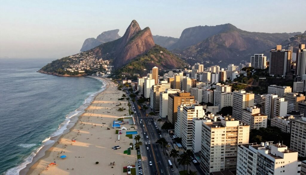 Vista aérea dos bairros seguros da Zona Sul do Rio de Janeiro mostrando Ipanema e Leblon Vista aérea dos bairros seguros da Zona Sul do Rio de Janeiro mostrando Ipanema e Leblon