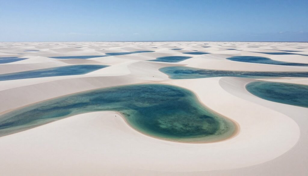 Vista panorâmica dos Lençóis Maranhenses mostrando o padrão infinito de dunas e lagoas Vista panorâmica dos Lençóis Maranhenses mostrando o padrão infinito de dunas e lagoas